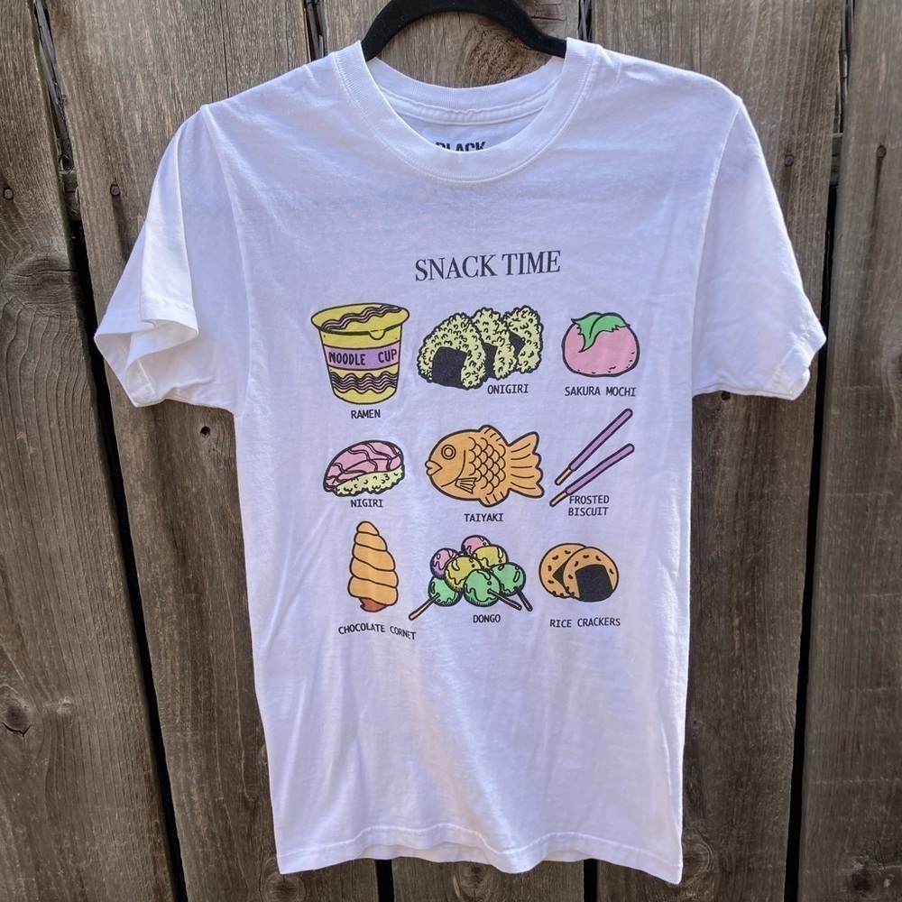 Women's Black Matter‎ T-Shirt Snack Time White S Crew Cotton Funny Cartoon Topic